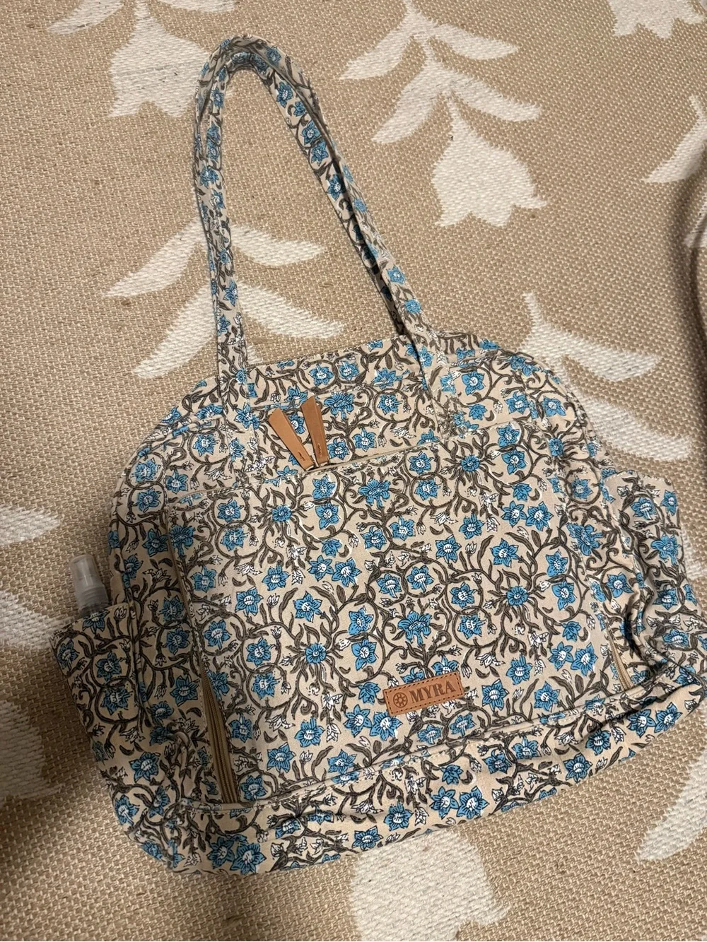 Myra Bag Sunnyfield Cotton Diaper Bag in Teal and Cream Floral